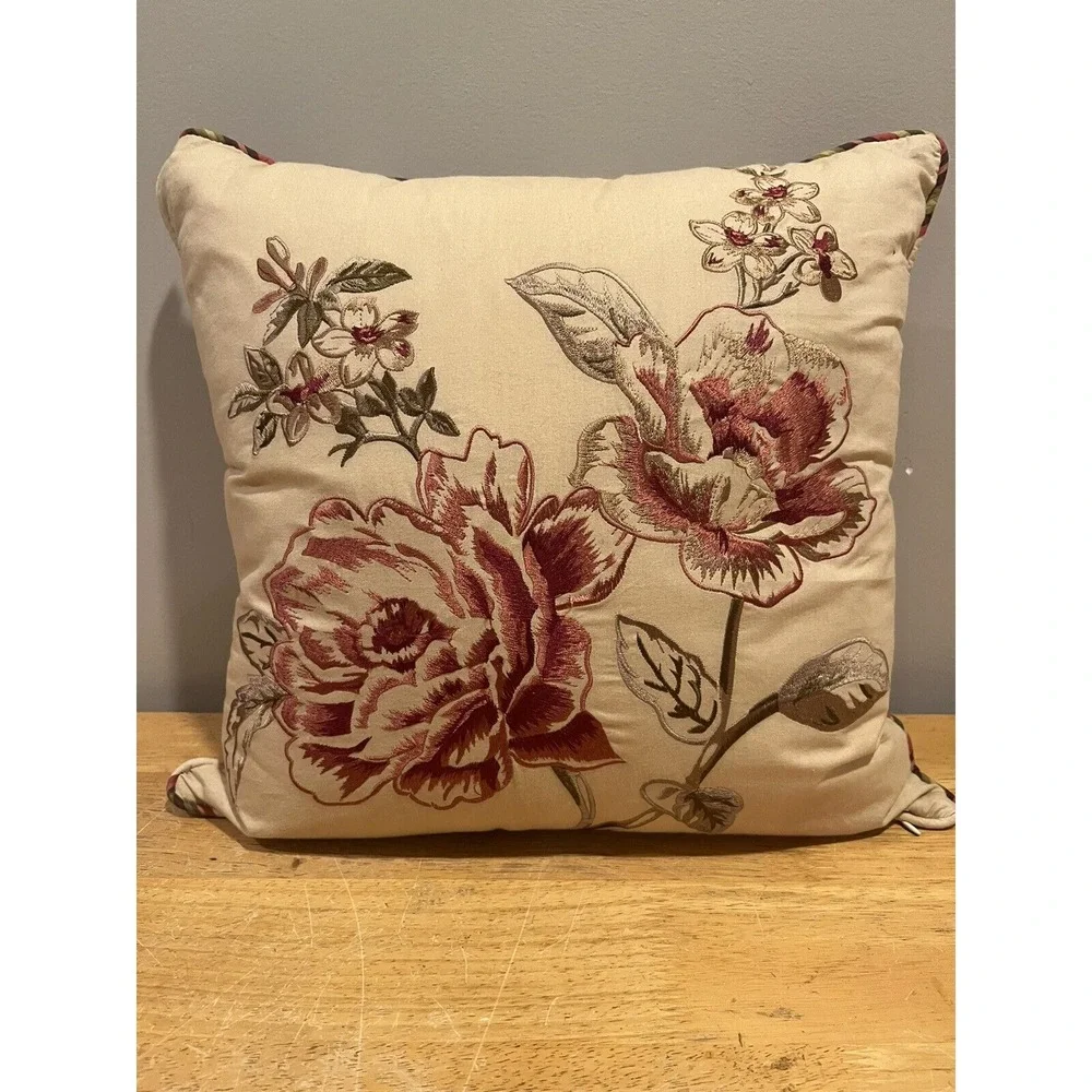 Waverly Garden Room Norfolk Rose Embroidered Throw Pillow 16x16